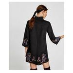 ZARA  Black Embroidered Floral Mini Dress Medium Faux Suede High Neck 3/4 Sleeves Photo 1