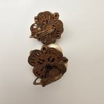 Robert Brass Tone Faux Champagne Pearl Rhinestone Vintage Statement Earrings Photo 2