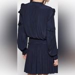 Joie  Jazelle Pleated Ruffle LONG SLEEVE MINE Dress NAVY BLUE Size 2 NEW Photo 4