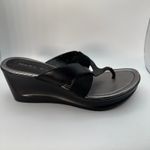Marc Fisher Marc‎ Fisher Thong Wedge Sandals Black Leather Elastic Size 9.5M Women's Photo 9