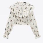 ZARA  Womens Floral Print Ruffled Blouse White Size M Photo 3
