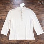 St. John  Sport • Mock Neck Henley Pullover beige sweater knit gold buttons Photo 0