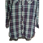 Sneak Peek Womens Sz M Blue Collared Plaid Frayed Raw Hem Button Up Shirt NWT Green Size M Photo 2