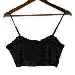 ZARA  Ruffled Satin Crop Top Adjustable Straps Front Buttons Smocked Back M Black Photo 3