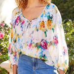 Karen Kane NWT  Bright & Beachy
Peasant Top White Floral Petite Small Photo 0