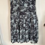 Halogen Pleated‎ V-Neck Fit & Flare Dress 12P Blue Black Floral Sleeveless Lined Photo 6
