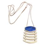 Madewell  Gold Tone Necklace Lapis Lazuli Modernist Articulated Slide Adjustable Photo 2