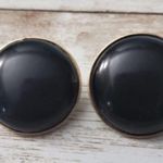 Trifari Vintage  Clip On Earrings Black Circle with Thin Gold Tone Halo Large Photo 0