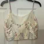 Joie  Shirt Womens Medium Beige Floral Cropped Smocked Strappy Pull On Large Photo 1