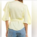 Krisa  Womens Yellow Snake Print Jacquard Wrap Blouse Puff Sleeve XS Photo 1