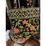 Vera Bradley  Tote Bag Botanica Black Green Pink Clean Condition Tortoise Button* Photo 2