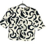 ZARA Abstract Paint Stroke Boxy Blouse Short Sleeves Zip Up Back XS Black White Photo 0