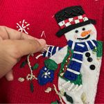 Red medium Holiday Christmas Collection 2004 Snowman embroidery Zip up Sweater Photo 15