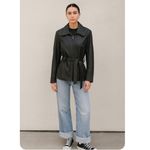 Y2K 90s Minimalist Black Butter Soft Leather Belted Zip Up Jacket Medium Photo 9