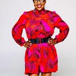 Who What Wear Who what where hot pink red long sleeve floral midi dress size XS puff sleeve Photo 0