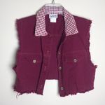 EnChanté Cropped Raw Hem Vest Gingham Maroon Plum Purple Size L Photo 1