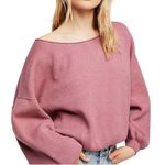 Free People  Shadow Crew Balloon Sleeve Sweater Pink Ribbed Knit Boho Size M Photo 1