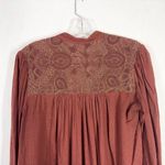 Free People  XS Top Canyon Rose Shirt Boho Rust Gold Pearl Button Embroidered 675 Photo 8