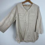 Jones New York  Top Womens Large Beige 100% Linen 3/4 Tab Sleeve 1/4 Zip Resort L Photo 4