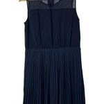 Boutique Clovis Navy Blue Swiss Dot Pleated Bottom Knee Length Dress 10 Photo 1