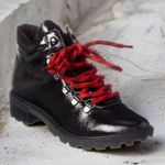 Schutz NEW  Niceia Patent Leather Hiking Ankle Boot Black Red Photo 1