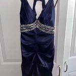B Darlin B. Darlin Cocktail Wedding Dress Satin Rhinestones Navy Blue Size 3/4 4 NWT Photo 0