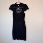 Bebe  Black Lace Sheath Mini Dress Womens XS Whimsigoth Formal LBD Fringe Classic Photo 8