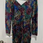 Oleg Cassini Black Tie  V-Neck Front and Back Long Sleeve Dress, Sz 6 Photo 1