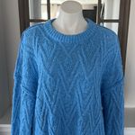 Free People NEW  Isla Cable Knit Oversized Sweater, Marine Blue Size L Photo 9