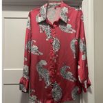 Hot Pink Satin With Leopards Button Top Blouse Oversize Long Size Large Office Photo 0