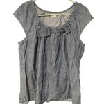 Eshakti  Size Large Blue Denim Chambray Cotton Bow Detail Sleeveless Top Photo 0