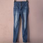 Charlotte Russe  Medium Wash Blue 3-Button High Rise Jeans Size 2 EUC Photo 3