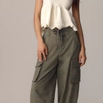 Anthropologie Pilcro Ditsy Embroidered Cargo Pants Basil Green Size L NEW Photo 0