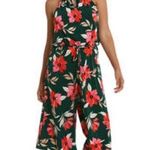 Maggy London Nagy London Red/Green Floral Print Cropped Jumpsuit Sleeveless Sz 2 Photo 0