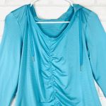 Calvin Klein Calvin‎ Klein Performance Teal Striped Ruched Front Long Sleeve Hoodie Medium Photo 4