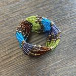 None Handmade cuff stretch bracelet, colorful seedbeads, earth tones, 6”-6.5”W Photo 3