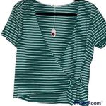 Lush Clothing LUSH small womens v-neck green white striped wrap short sleeve top new Photo 0