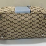 Michael Kors Bedford Satchel Handbag Blue Leather Trim MK Logo Canvas Photo 4