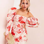 ASOS  Red Floral Off-Shoulder Mini Dress Photo 0