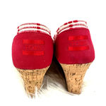 Toms size 6.5 red white wedge heels peep toe slide on Photo 4
