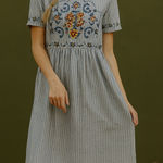 Polagram  floral embroidered 100% cotton striped midi dress sz S cottage boho whi Photo 0