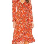 Free People NWT Covent Garden Orange Rust Floral Ruffle Midi Dress Size 12 Photo 4
