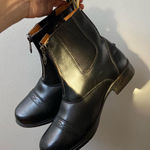 Black leather equestrian ankle boots with gold zippers and short heel š„ Size 5 Photo 0