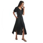 Marine layer - Erin Shirt Dress Black Crinkle Cotton Midi Sz L Photo 1