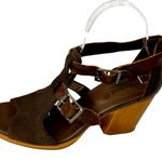 Timberland  Sandals Strafford Block Wooden Heels Open Toe Suede Leather Brown 8.5 Photo 2