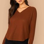 SheIn Rust Brown Honeycomb Knit Long Sleeve Photo 4