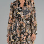 Elan  Paisley Mini Dress Size Small Tiered Fully Lined Sheer Overlay Photo 0