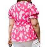 Source Unknown Women's Babydoll Top Plus Pink Lepoard Print Blouse V Neck Size 3x Loose Preppy Photo 9