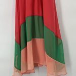 Daytrip Buckle Fit Flare Color Block Dress Coral Green Asymmetric Hem Size S Photo 7