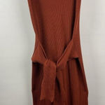 ZARA Rust Sienna Orange Ribbed Tie Front Knit V Neck Sweater Dress Size S Photo 0